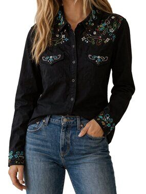 Vintage For Joseph Beaded Western Snap Shirt Boho Cowgirl Size Small